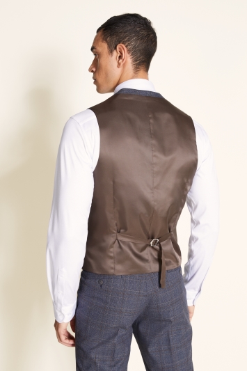 Slim Fit Charcoal Brown Check Waistcoat