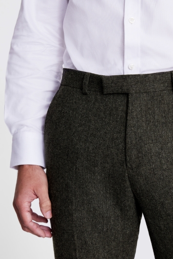 Tailored Fit Olive Herringbone Trouser