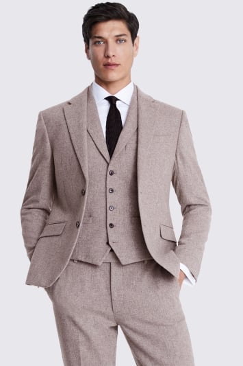 Slim Fit Stone Donegal Tweed Suit Jacket
