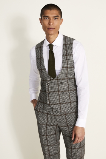Moss London Slim Fit Black & White with Brown Windowpane Jacket