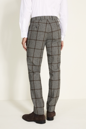 Moss London Slim Fit Black & White with Brown Windowpane Trousers