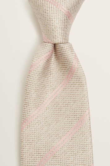 Champagne with Pink Stripe Silk Tie