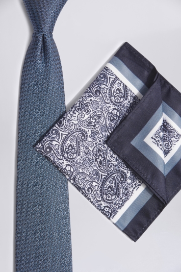 Blue & White Paisley Tie & Hank Set