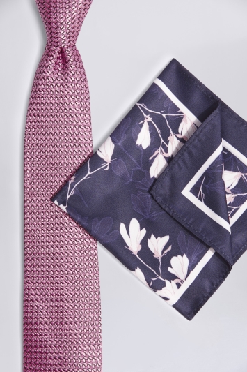 Pink & Navy Floral Tie & Hank Set