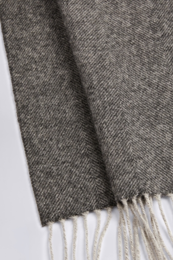 Grey Herringbone Pure Wool Scarf
