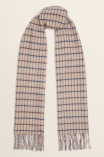 Oatmeal & Navy Houndstooth Pure Wool Scarf