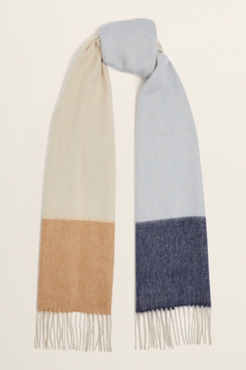 Camel & Blue Colour-Block Pure Wool Scarf