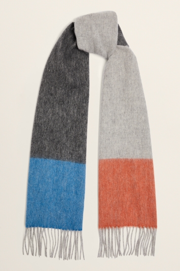 Grey, Orange & Blue Colour-Block Pure Wool Scarf