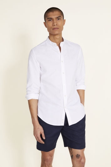 Tailored Fit White Oxford Grandad Collar Shirt