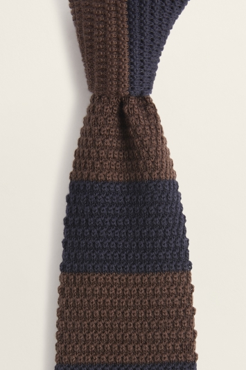 Navy & Brown Block Stripe Knitted Tie