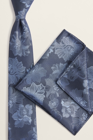 Navy & Blue Floral Tie & Hank Set