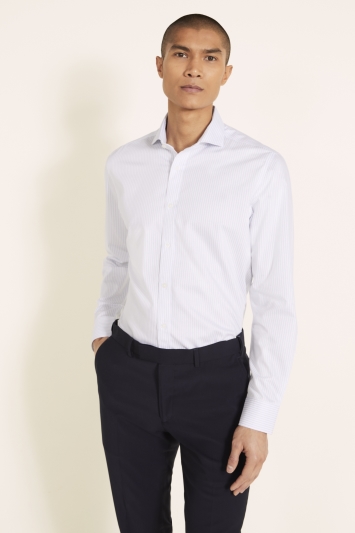 Tailored Fit Sky Single Cuff Twill Stripe Non-Iron Shirt 