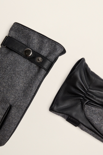 Black with Grey Flannel Leather Gloves