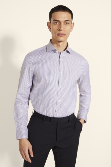 Tailored Fit Taupe Puppytooth Single Cuff Shirt 