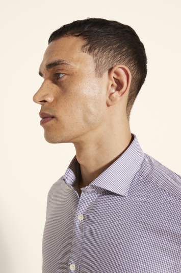 Tailored Fit Taupe Puppytooth Single Cuff Shirt 