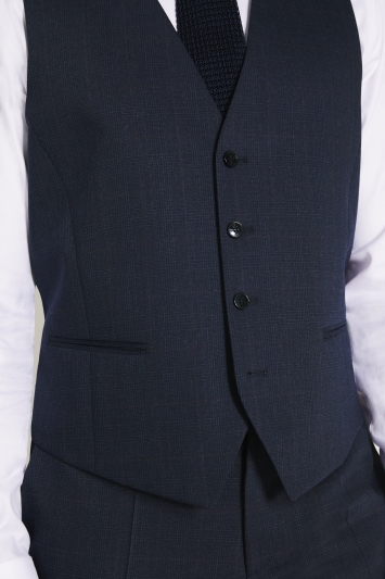 Slim Fit Navy with Red Check Waistcoat