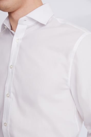 Regular Fit White Single Cuff Dobby Shirt