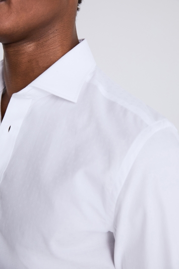 Tailored Fit White Dobby Double Cuff Shirt
