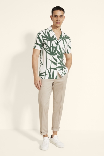 Slim Fit Green Bamboo Print Short Sleeve Shirt