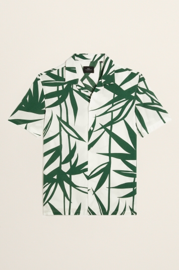 Slim Fit Green Bamboo Print Short Sleeve Shirt