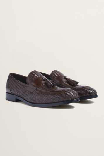 John White Duchy Brown Woven Leather Loafers