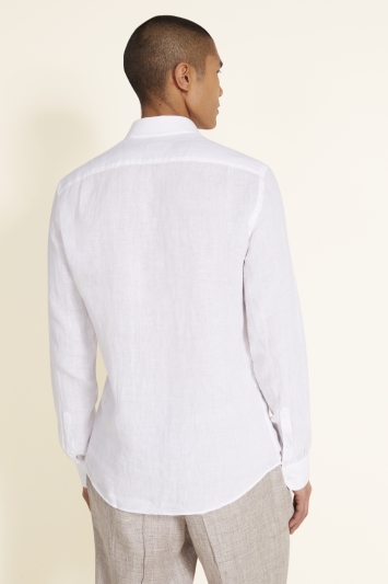 Tailored Fit White Long Sleeve Linen Shirt