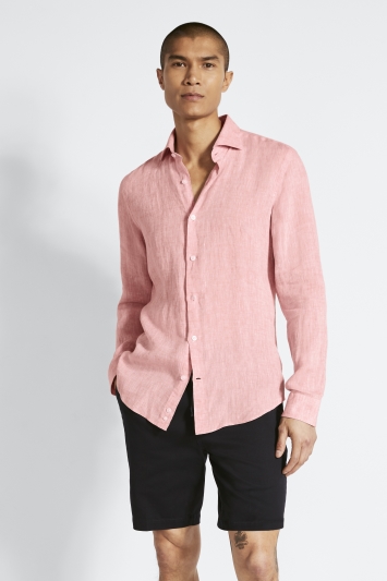 Tailored Fit Pink Long Sleeve Linen Shirt