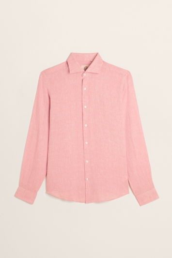 Diva - Plain Linen Shirt Pink 3XL Pink Europann