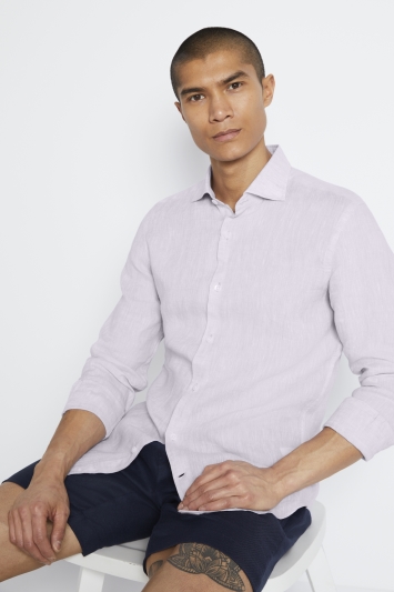 Tailored Fit Lilac Long Sleeve Linen Shirt