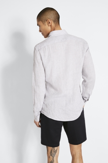 Tailored Fit Grey Long Sleeve Linen Shirt