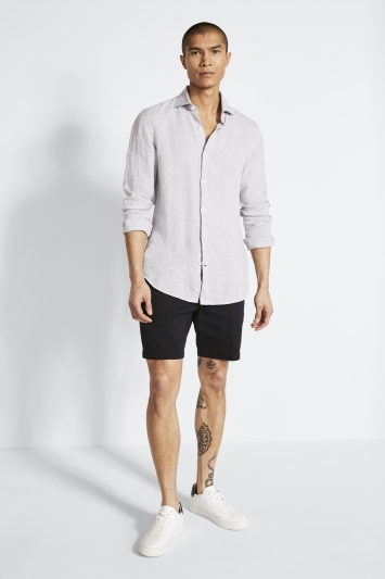 Tailored Fit Grey Long Sleeve Linen Shirt