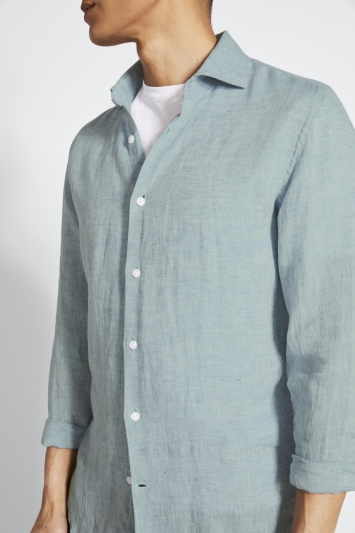 Tailored Fit Aqua Long Sleeve Linen Shirt