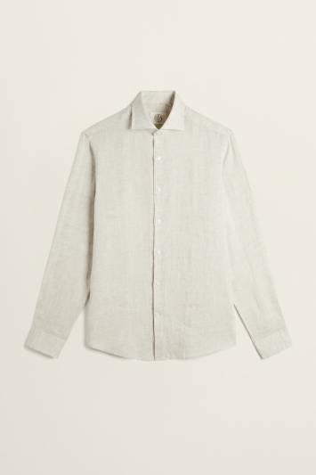 Tailored Fit Taupe Long Sleeve Linen Shirt