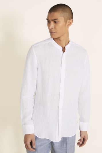 Tailored Fit White Grandad Collar Shirt
