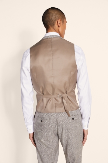 Slim Fit Brown Ecru Check Waistcoat