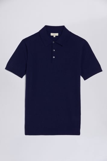 Linen-Blend Navy 3-Button-Down Polo