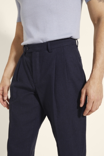 Navy Linen Check Trousers
