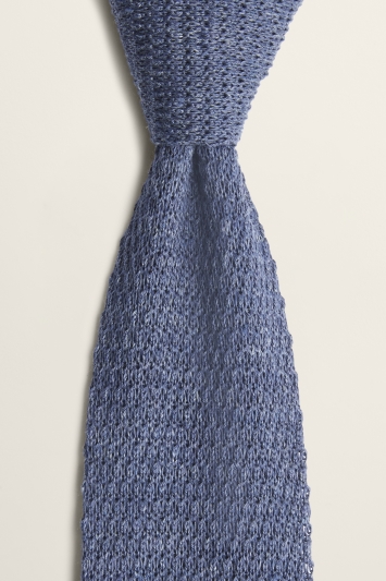 Blue Melange Knitted Linen Tie
