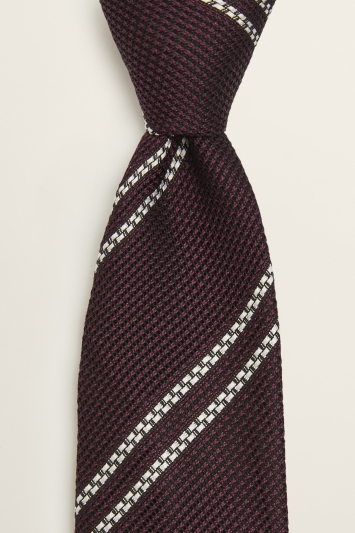 Burgundy with White Stripe Grenadine Silk Tie