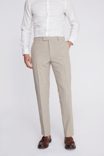 Regular Fit Taupe Houndstooth Trousers 