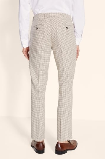 Slim Fit Taupe & Brown Houndstooth Trousers 