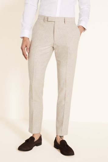 Slim Fit Off White Check Trousers 