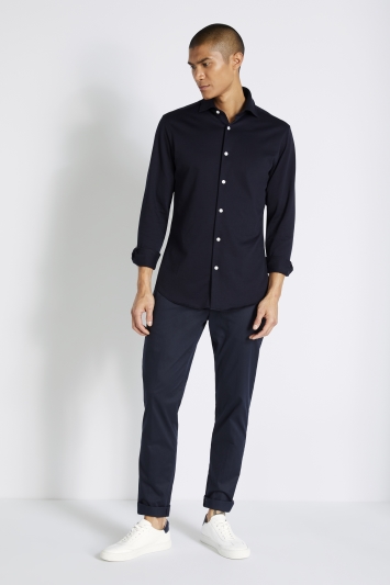 Tailored Fit Navy Jersey Shirt