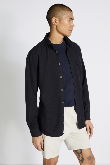 Tailored Fit Navy Knitted Overshirt