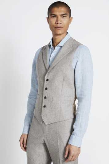 Tailored Fit Taupe Flannel Waistcoat