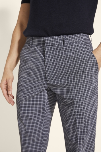 Slim Fit Navy Micro Check Trousers