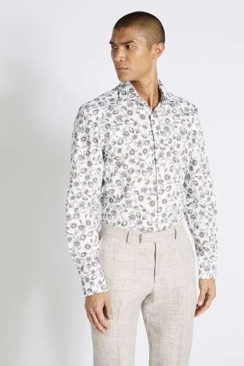 Tailored Fit Sky and Taupe Floral Shirt