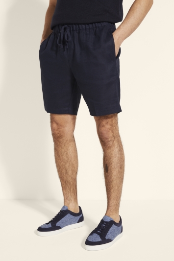 Navy Linen Casual Shorts