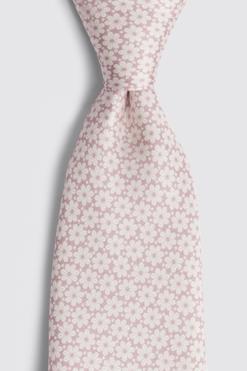 Dusty Pink Ditsy Daisy Print Silk Tie