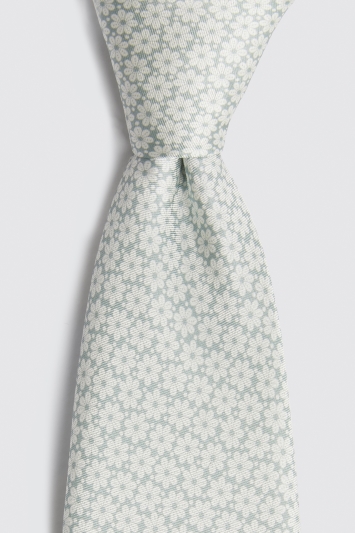 Sage Green Ditsy Daisy Print Silk Tie